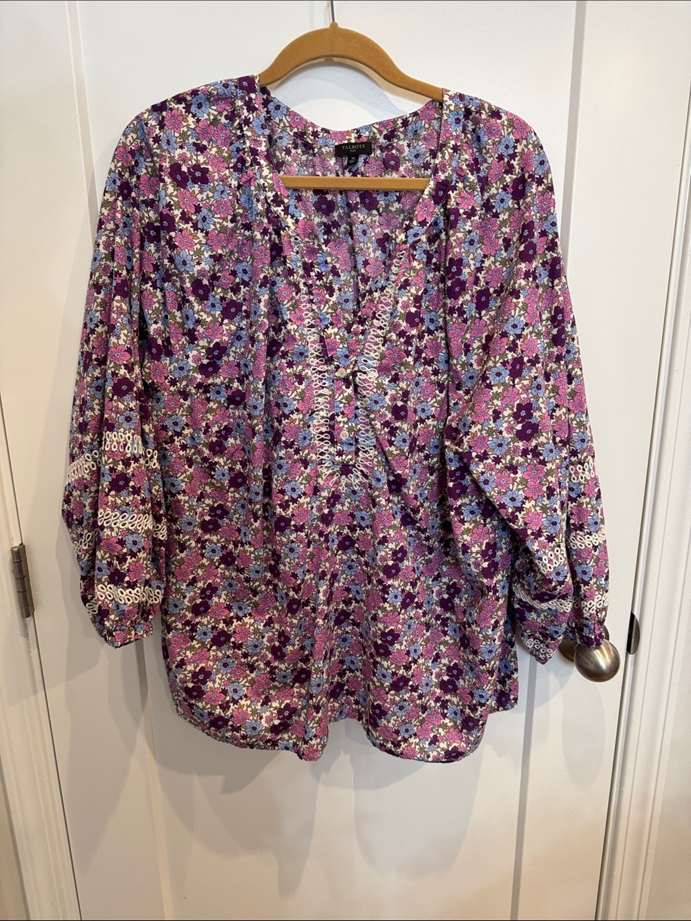 Talbots Purple Floral Peasant Blouse